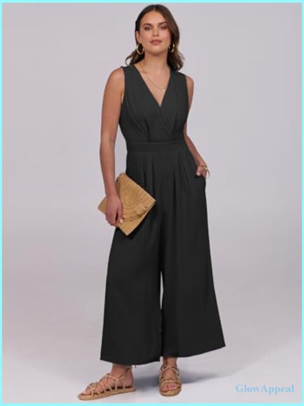 Sleeveless V Neck Jumpsuit Romper Summer Outfits Dressy Casual - Picture 2 of 7